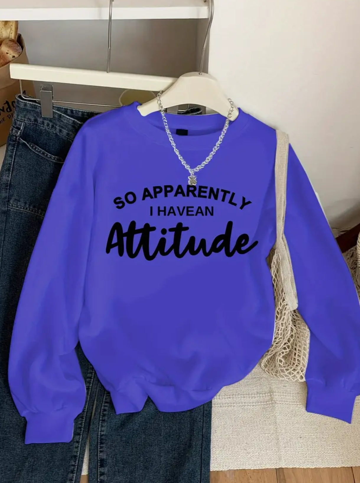 Casual “Attitude” Crew Neck Sweatshirt, Youth 🩷🤍