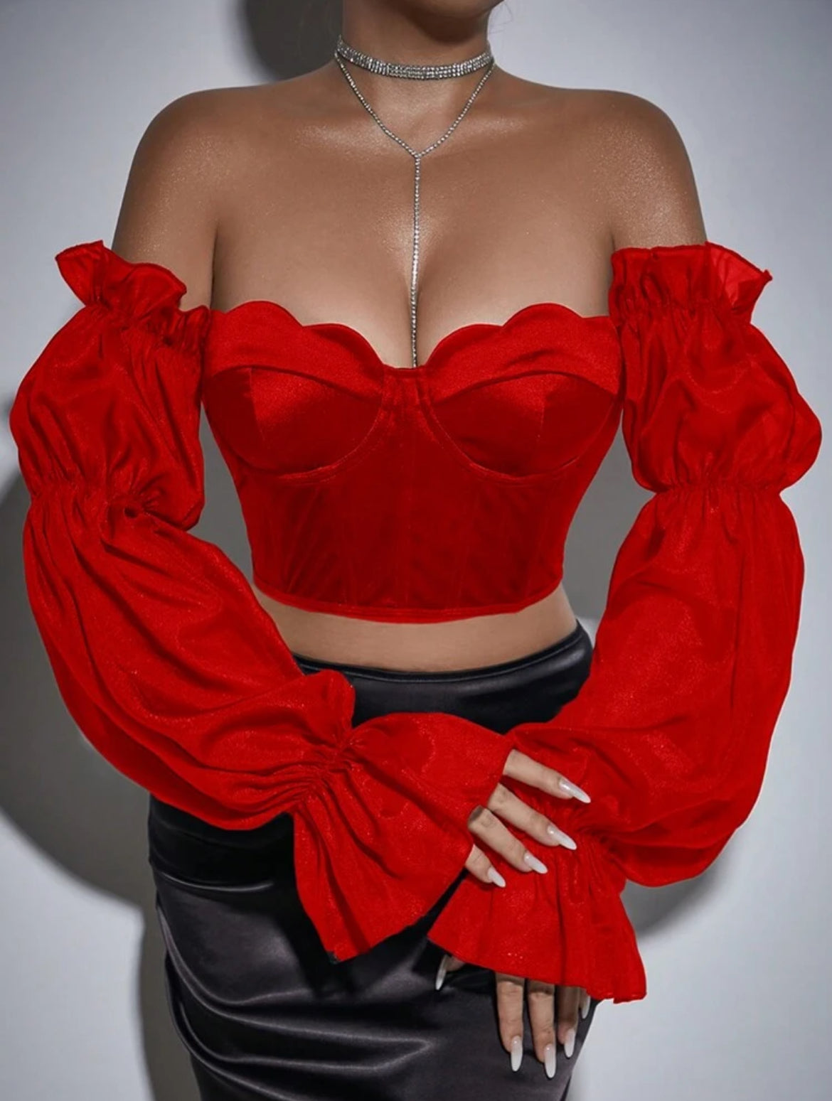 ‘Satin Dream’ Off-Shoulder Bell Sleeve Top Corset