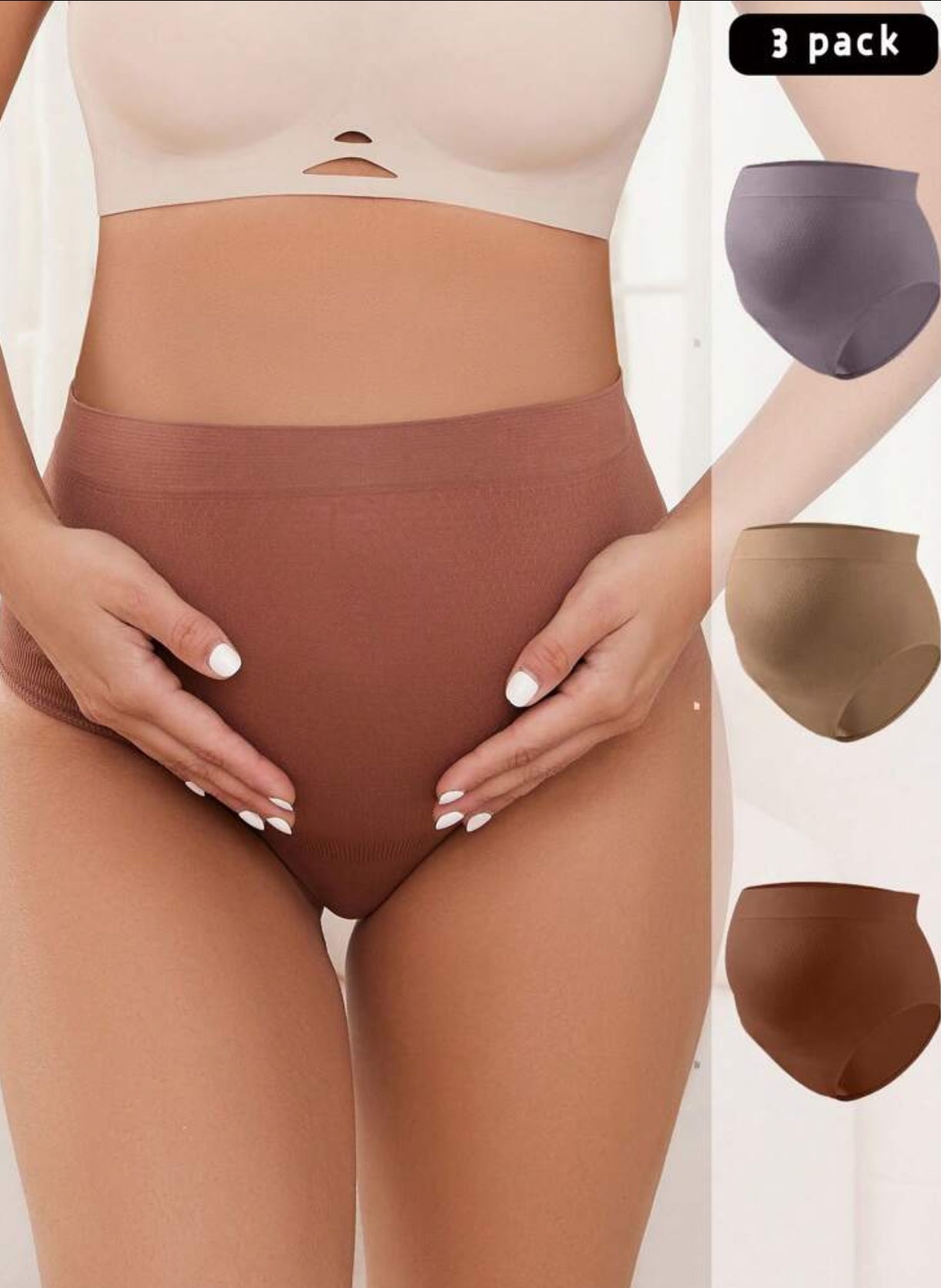 Maternity High Waist Solid Color Stretchy Comfortable Panties (Set Of 3)