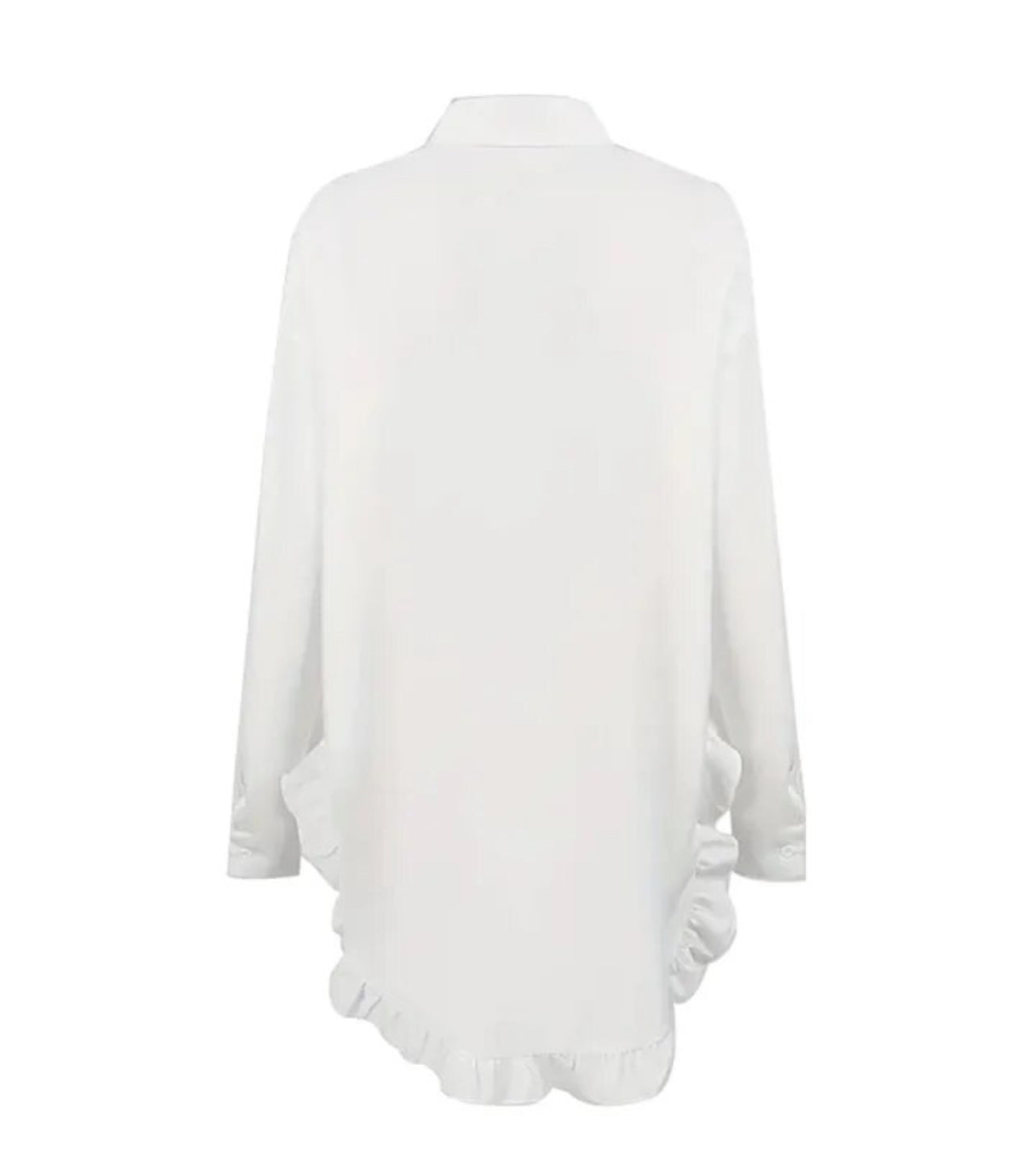 Oleander Ruffle, Oversized Casual Long Sleeve Button Front Blouse