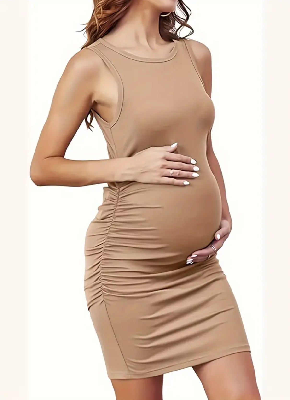 Women's Maternity Summer Dress Side Ruching Sleeveless Bodycon