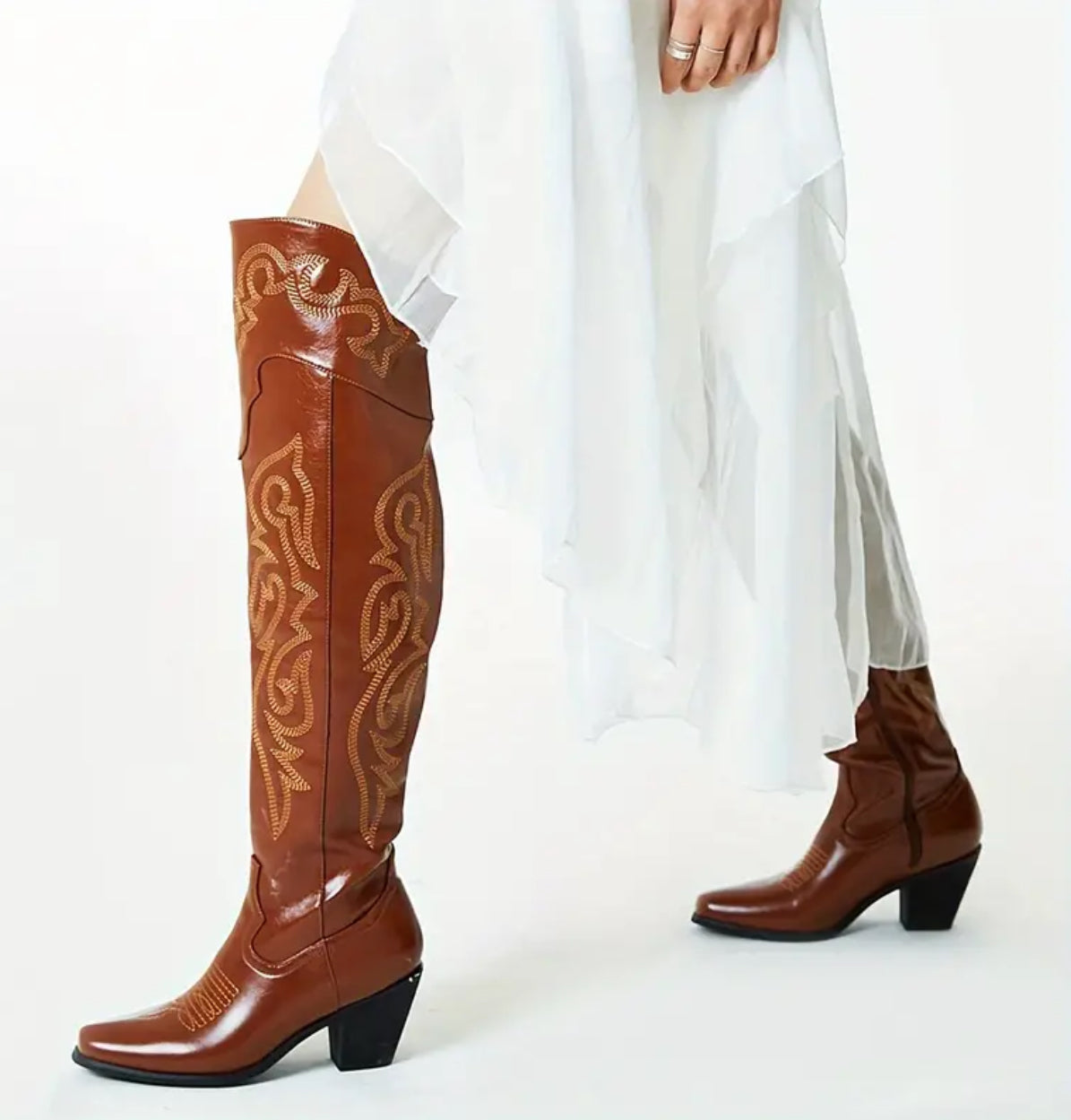 Women Cowboy Western, Vintage Retro High Heeled Long Boots