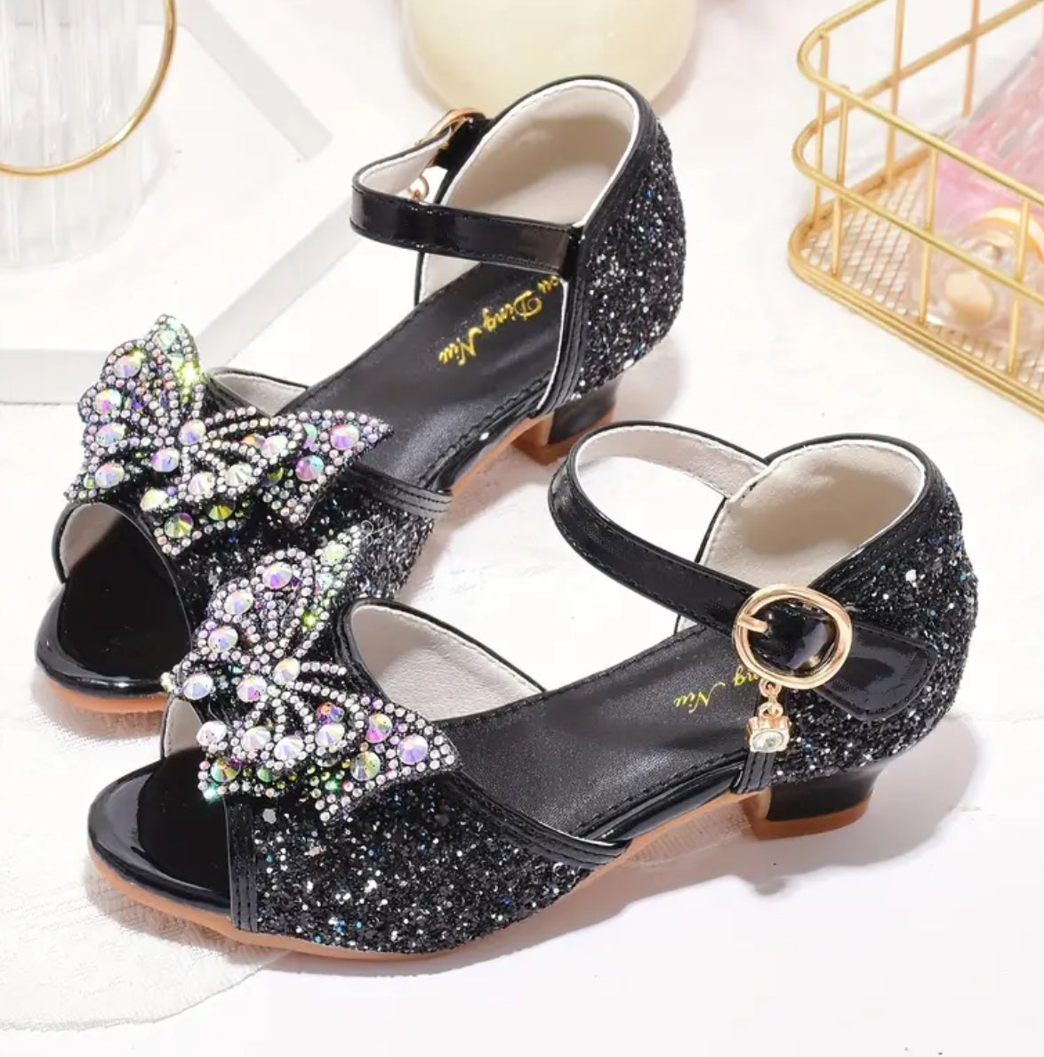 “Butterfly Sequin” Girls High-heeled, Breathable Lightweight Glam Shoes