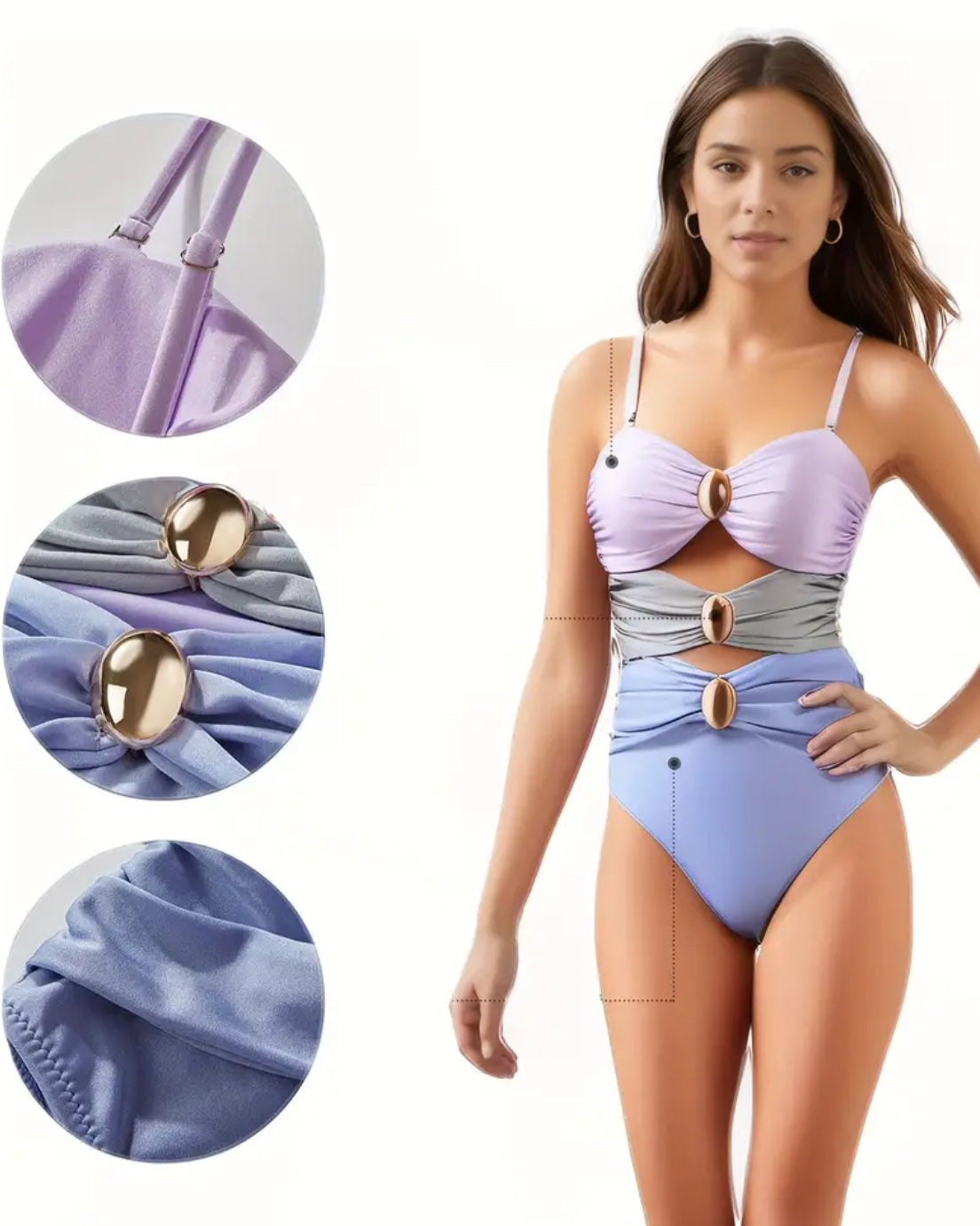 Fashionable Gradient Color One-Piece Swimsuit, Round Buckle Design + Slimming Long Skirt, Up to 2XL