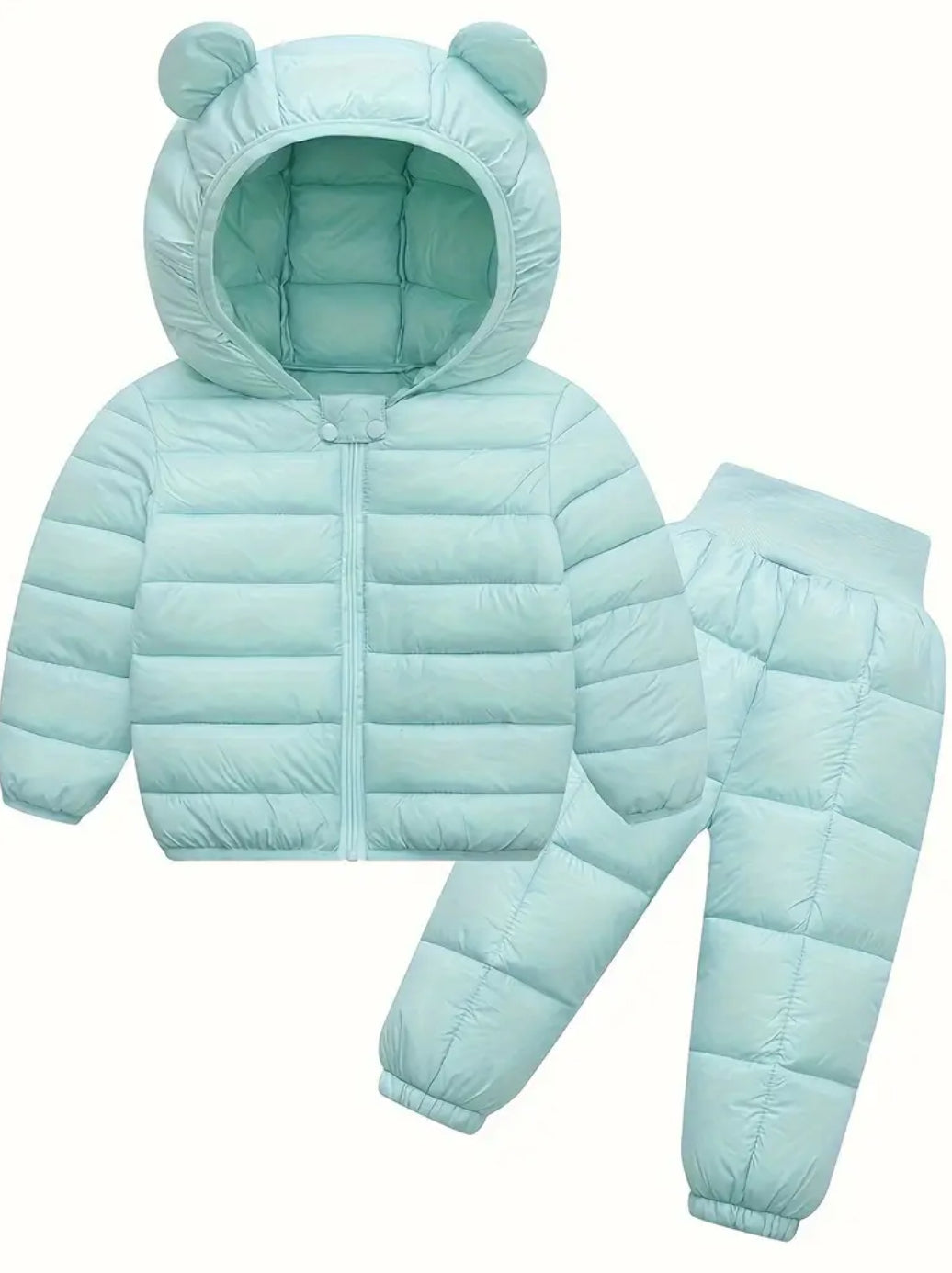 2pcs Kids Winter Padded Hooded Coat and Pants Set