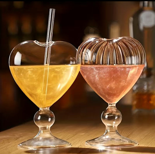 1pc, Heart Shaped Cocktail, Wine, Champagne Glass, Clear or Striped