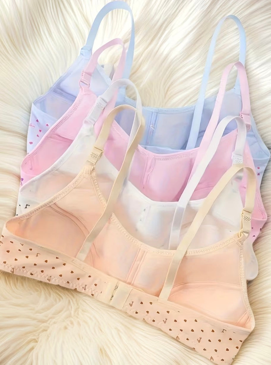 Girls Heart-Print Training Bras | Adjustable Straps and a Small Bow Detail