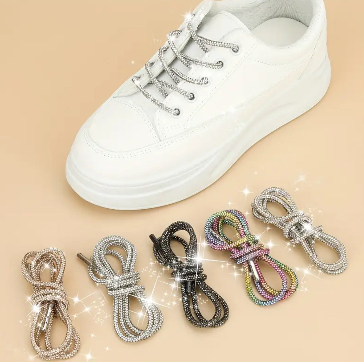 2 pares de elegantes cordones con purpurina, decoración con diamantes de imitación, cordones para zapatos