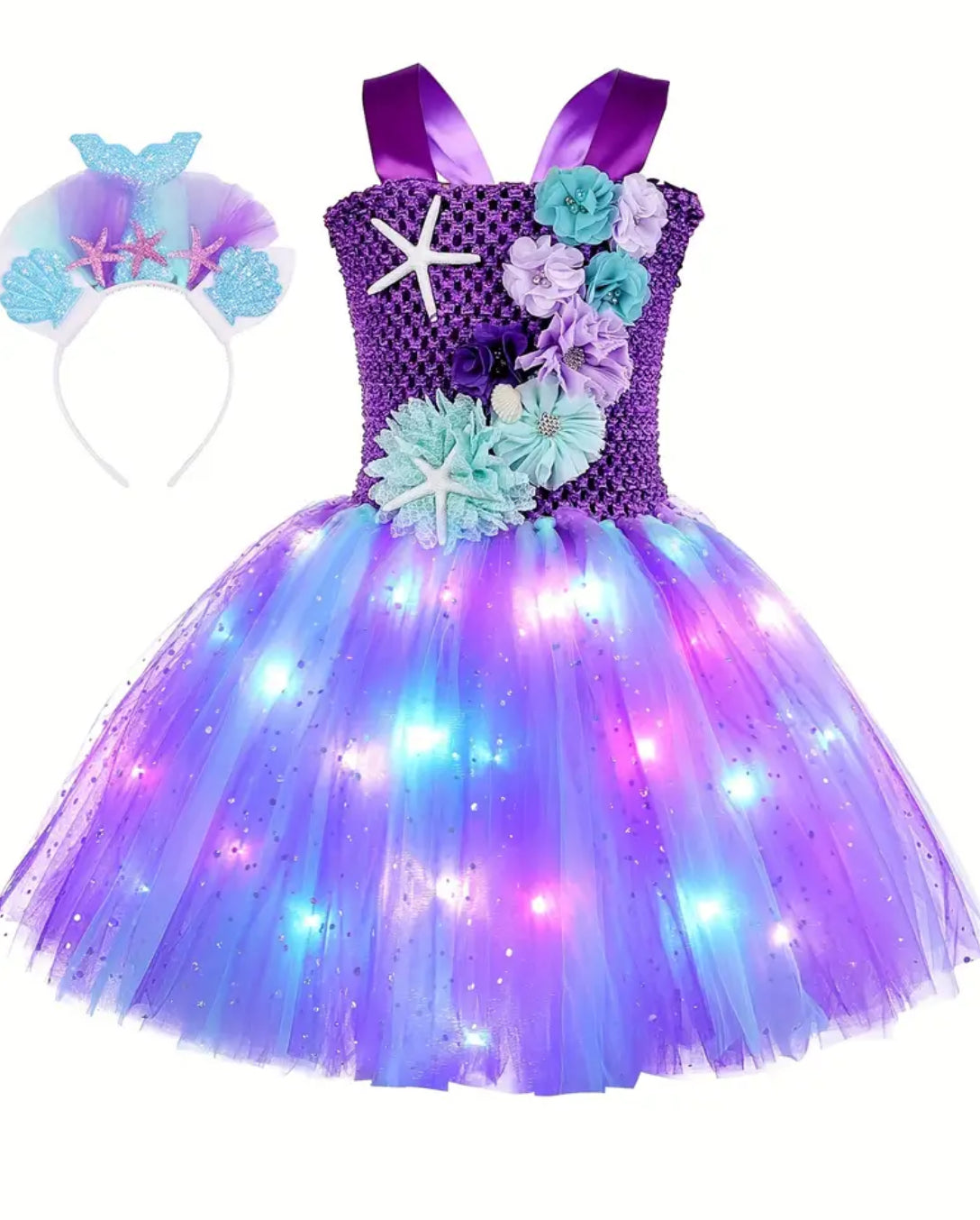 Magical LED Mermaid Dress for Girls With Headband