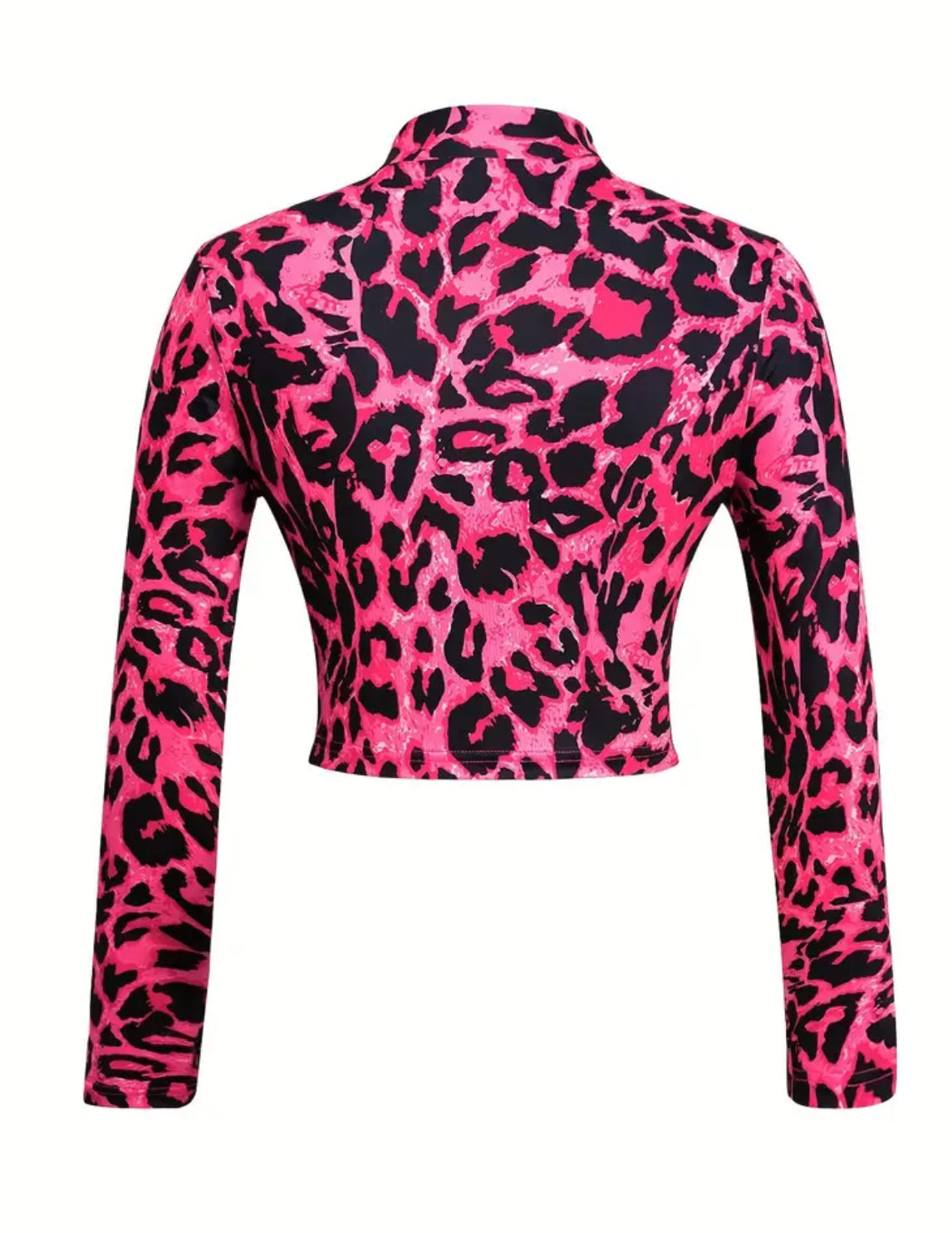 “Leopard Crop” Mock Neck, Slim Fit, Long Sleeve, Y2K Inspired