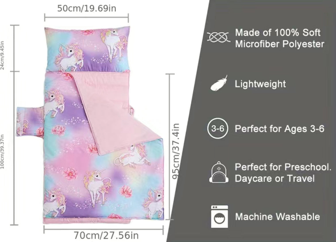 Unicorn Dreams Sleeping Mat with Removable Pillow, Perfect for Preschool Daycare & Travel