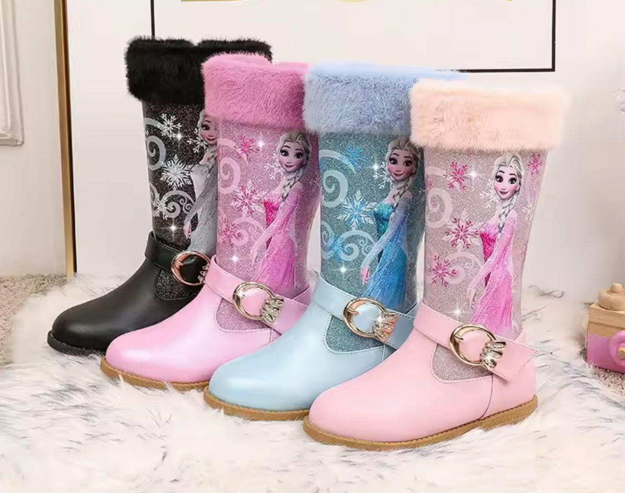 “ELSA” Tall Plush Low Heel Leather Side Zipper Boots