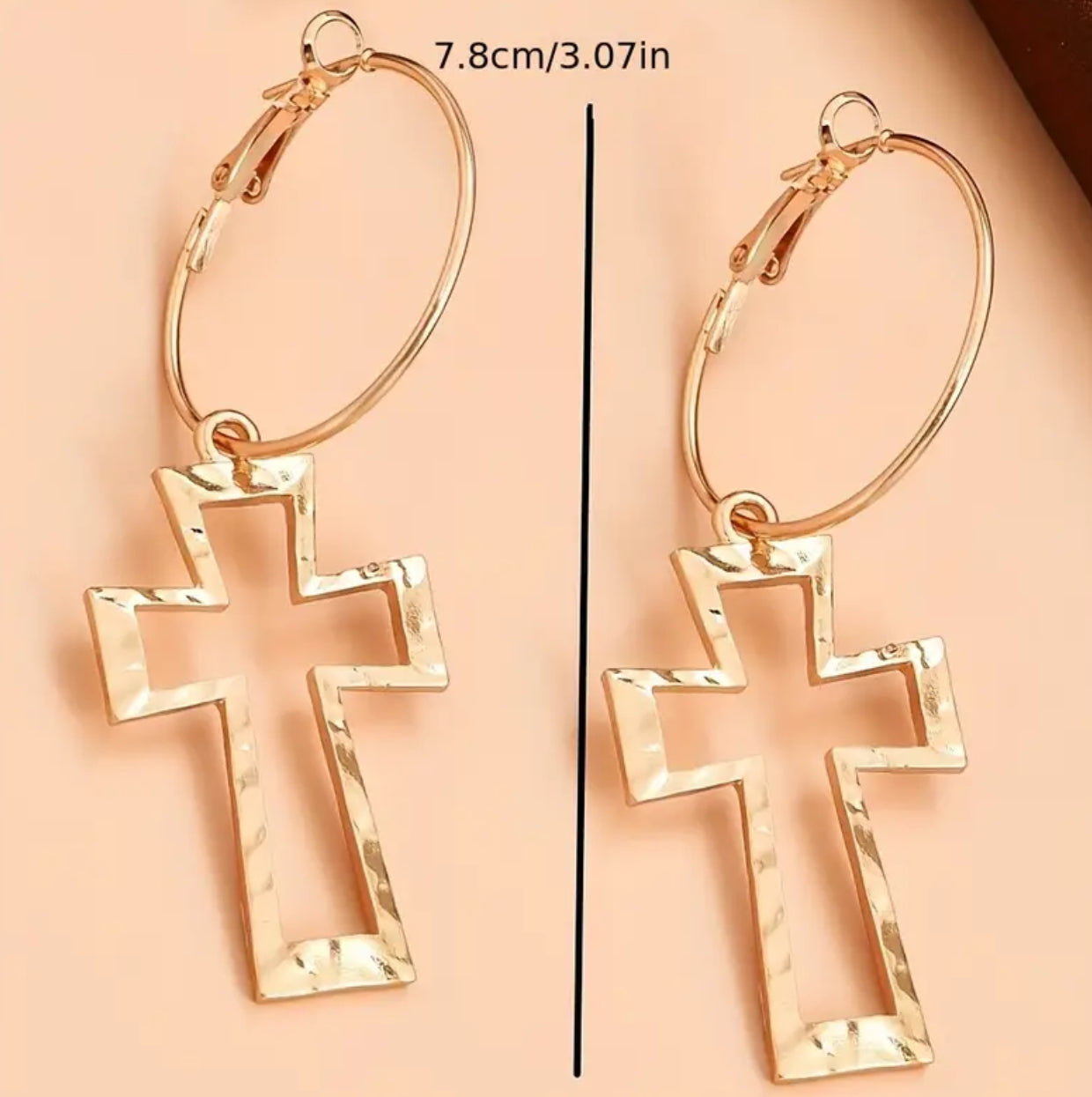 Gold Plated Cross Pendant Hoop Earrings