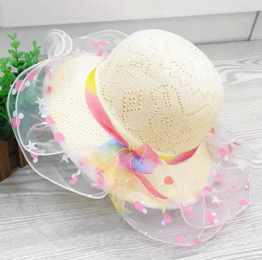 Girls Derby Glam Sun Protection Straw Hat With Colored Lace