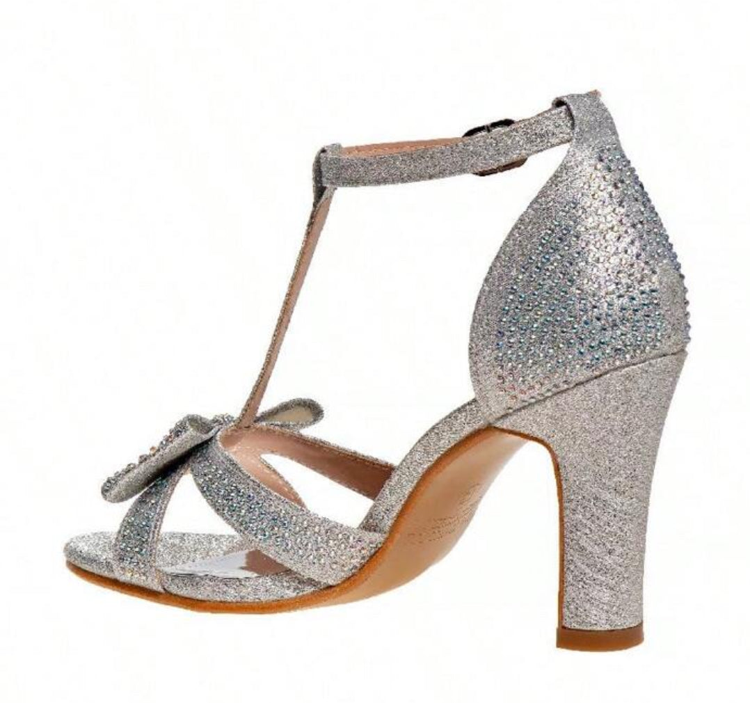 “Silver Brites” Heel Dress Sandals, Youth