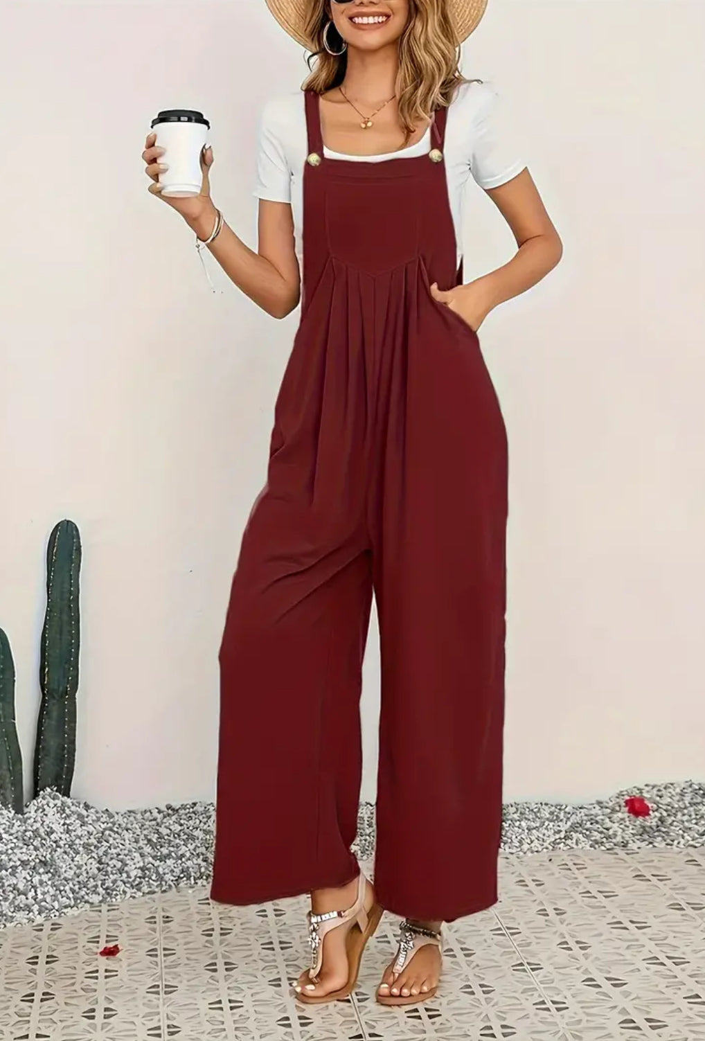 “Relax” Women's Casual Overall, Loose Fit, Button Back Strap Jumpsuit + Pockets