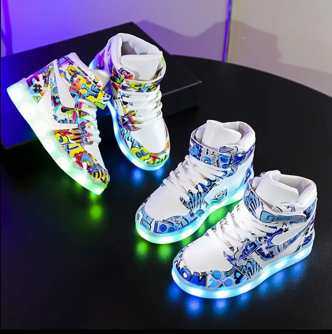 “Graffiti” High Top, Street Style, Charging LED Light Up Skate Shoes, Kids