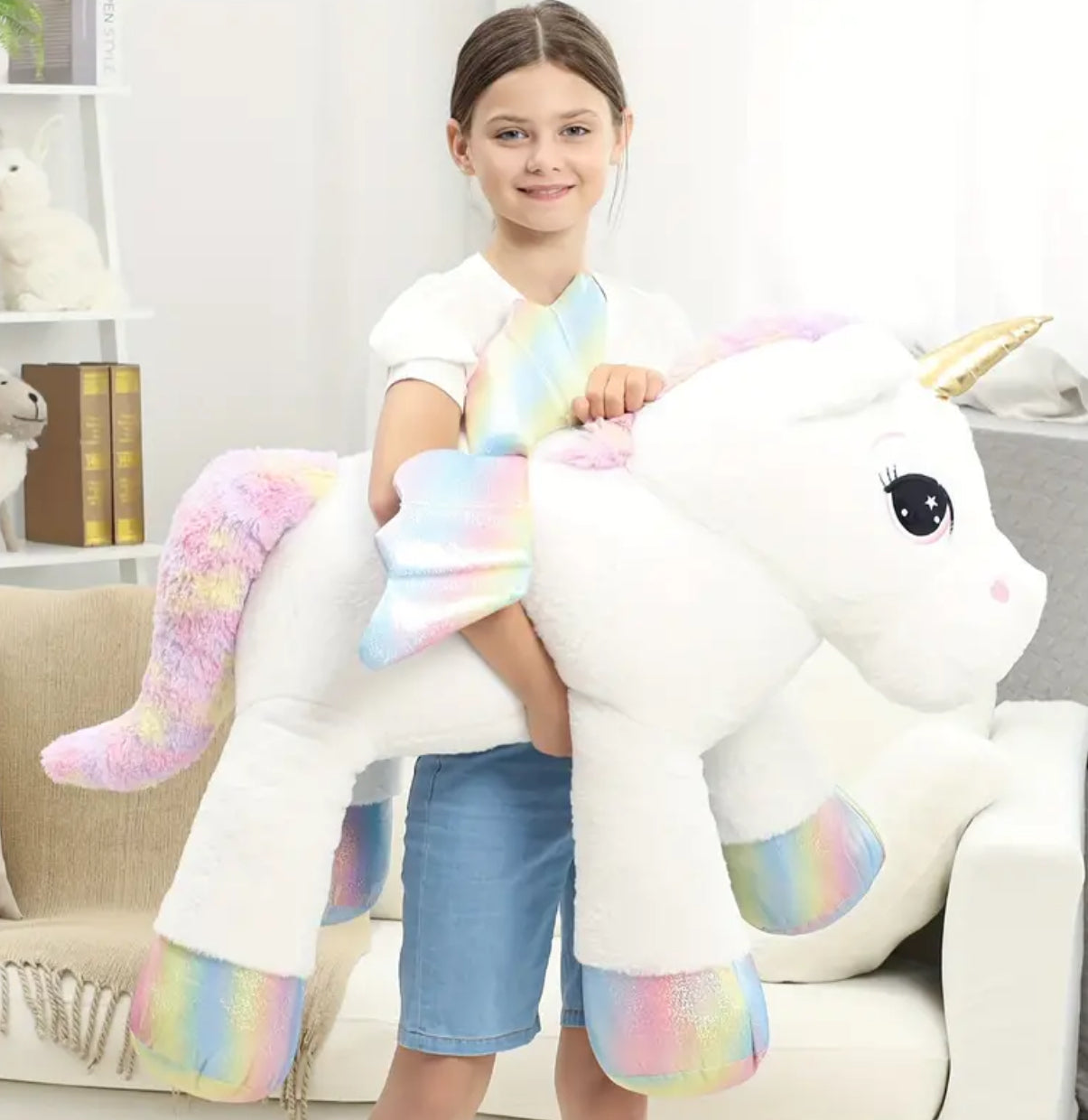 Giant Cute Soft Big Unicorn Pillow with Rainbow Wings Large Plush Toy, 44”