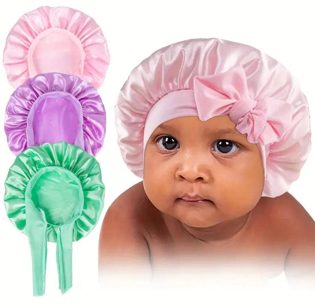 Silky Satin 3pcs Elastic Bonnet Nightcaps for Children