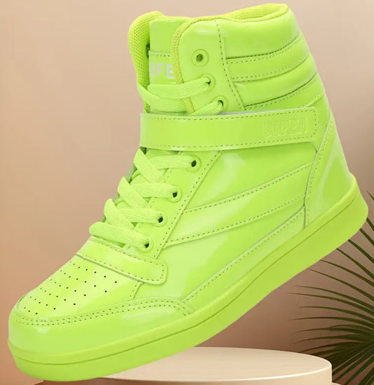 “Retro 80s” Women’s High Tops, Vibrant Color Wedge Heel Sneakers