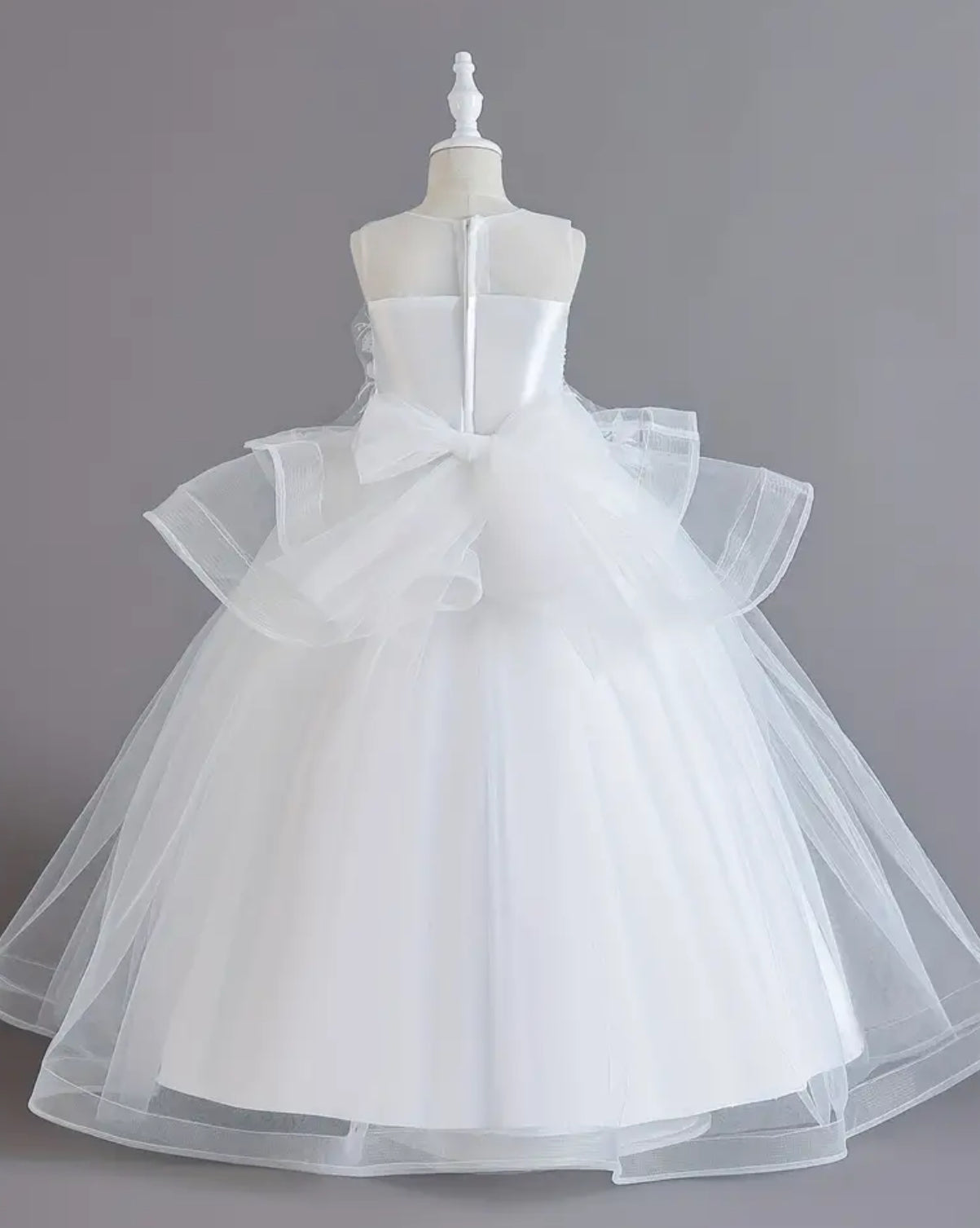 First Communion Princess Dress - Floral Lace Embroidered, Sleeveless