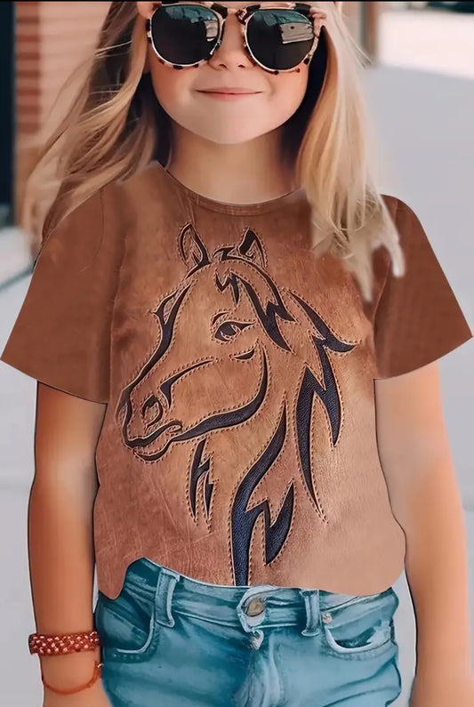 “Ryder” Girls Casual Western Style Horse Print Top