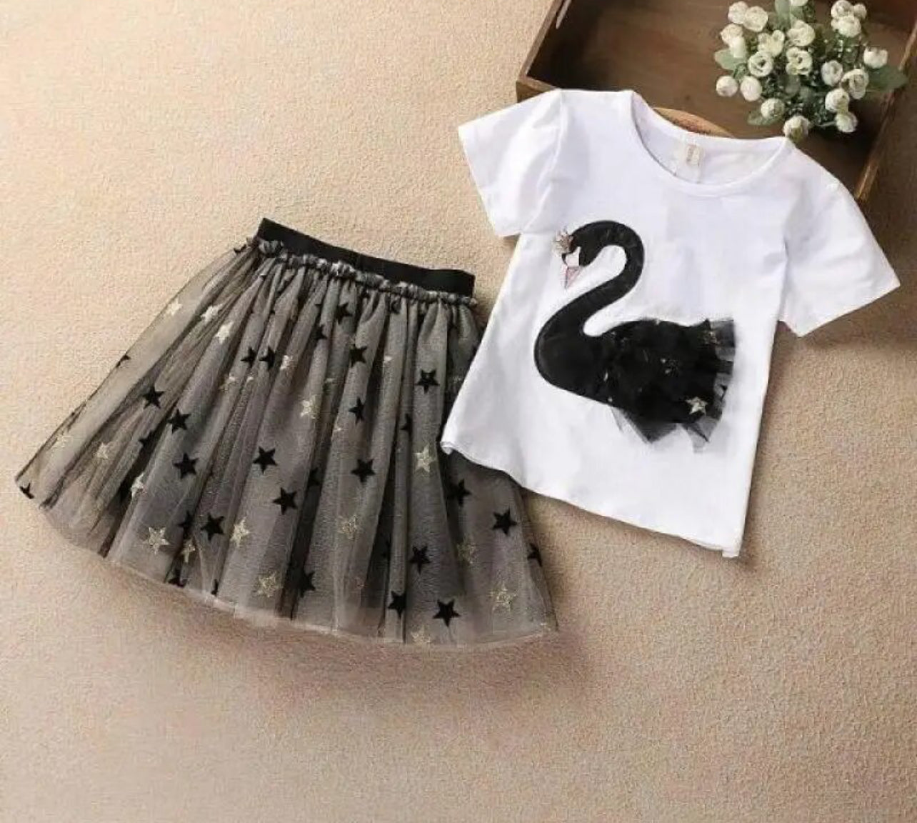 Girls Swan Sequin Skirt,  2Pcs Children Fashion, Top & Skirt, Glam Dresses ✨ Collection