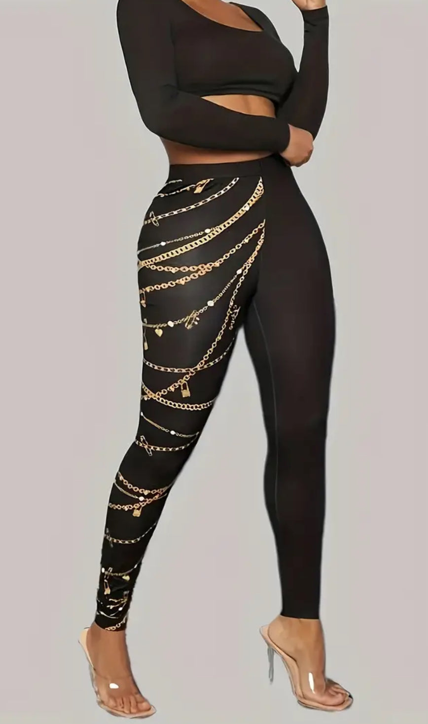 ‘Chains & Gold’ High-Waist Stretchy Leggings | Women’s  S-2XL