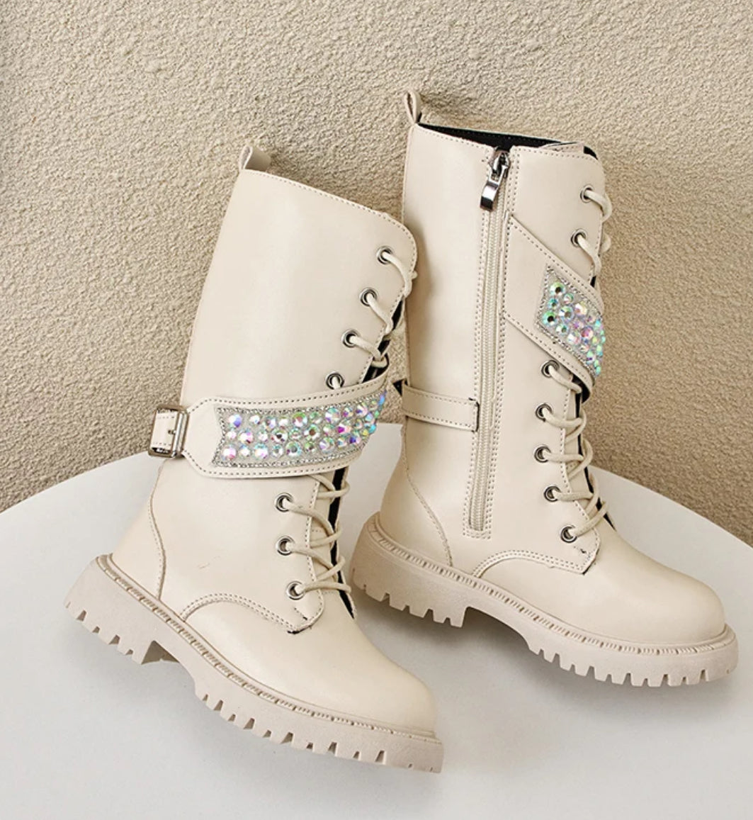 Sequined Korean Style Side Zipper, High Boots