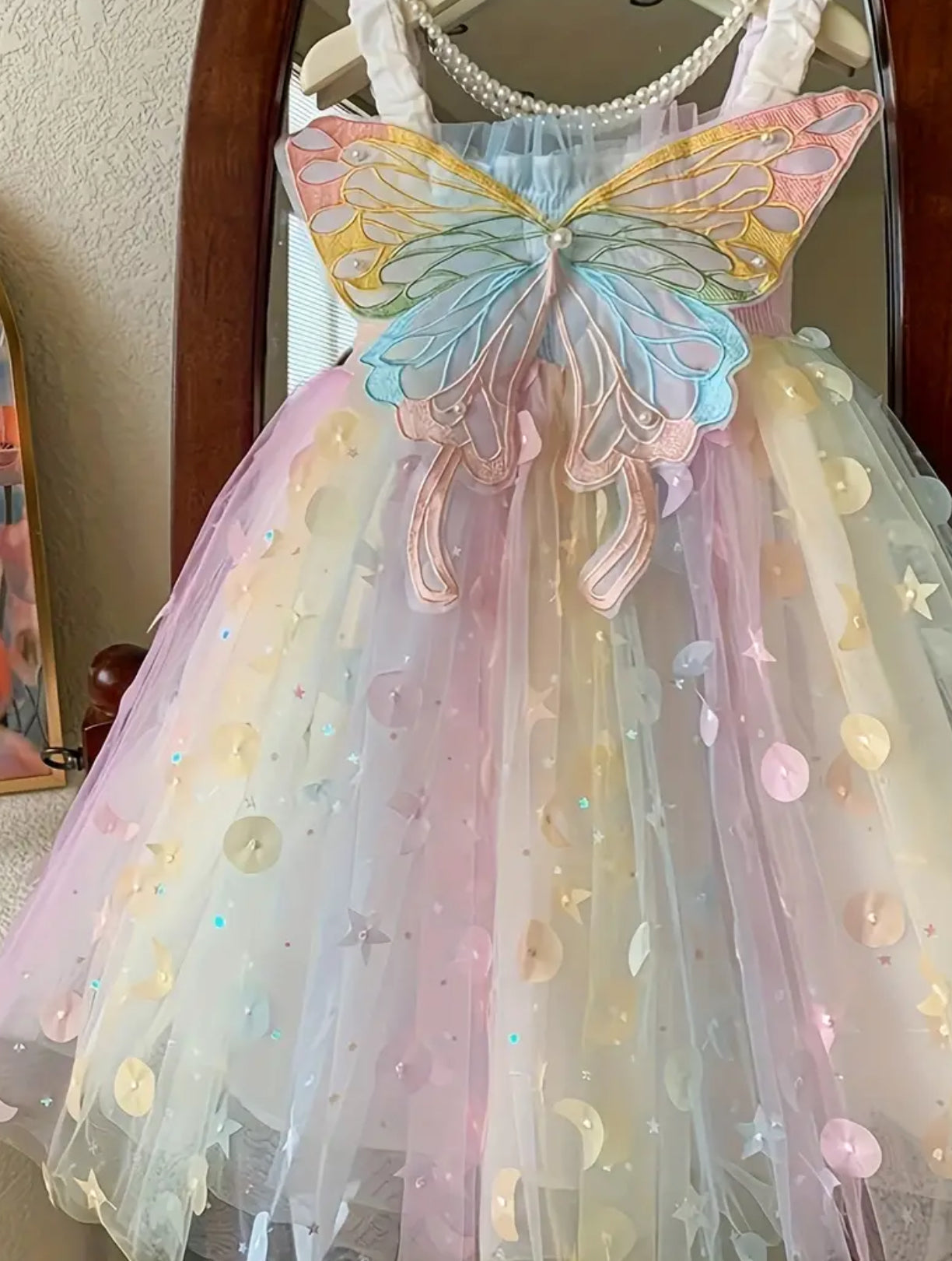 Butterfly Fairy Dress For Girls, Elastic Suspender Gradient Color Princess Dress Birthday Gift