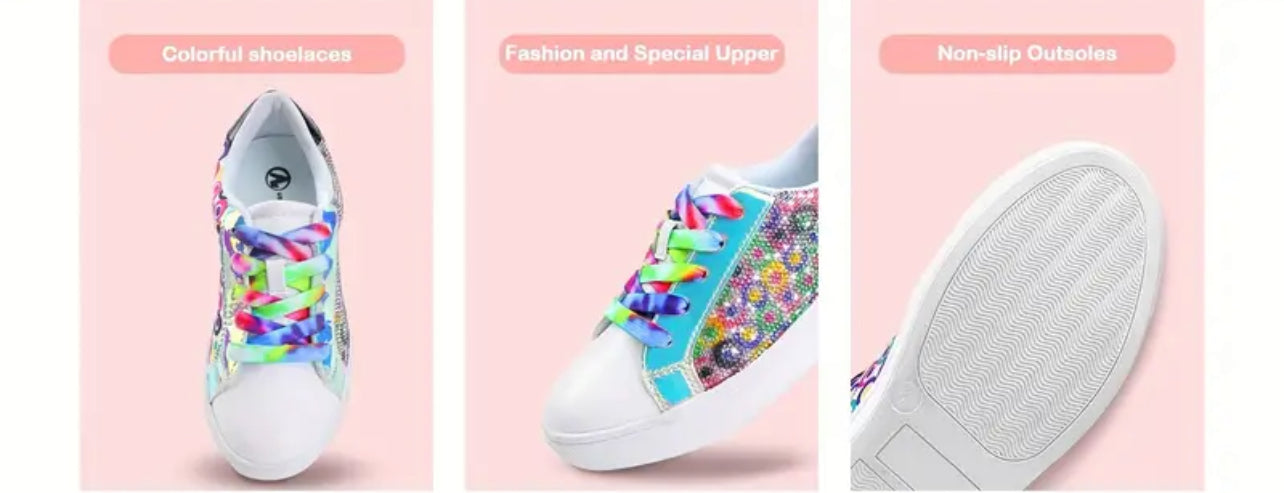 Colorful Rhinestone Sneakers For Girls