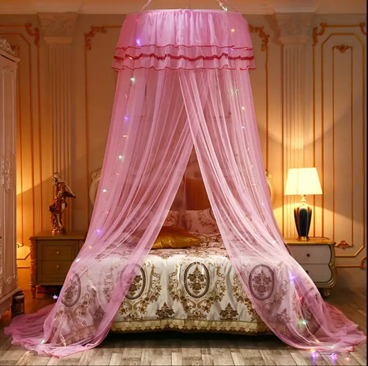 ‘Princess’  ✨ Dome Bed Canopy Drapes with LED Lights |USB Operated