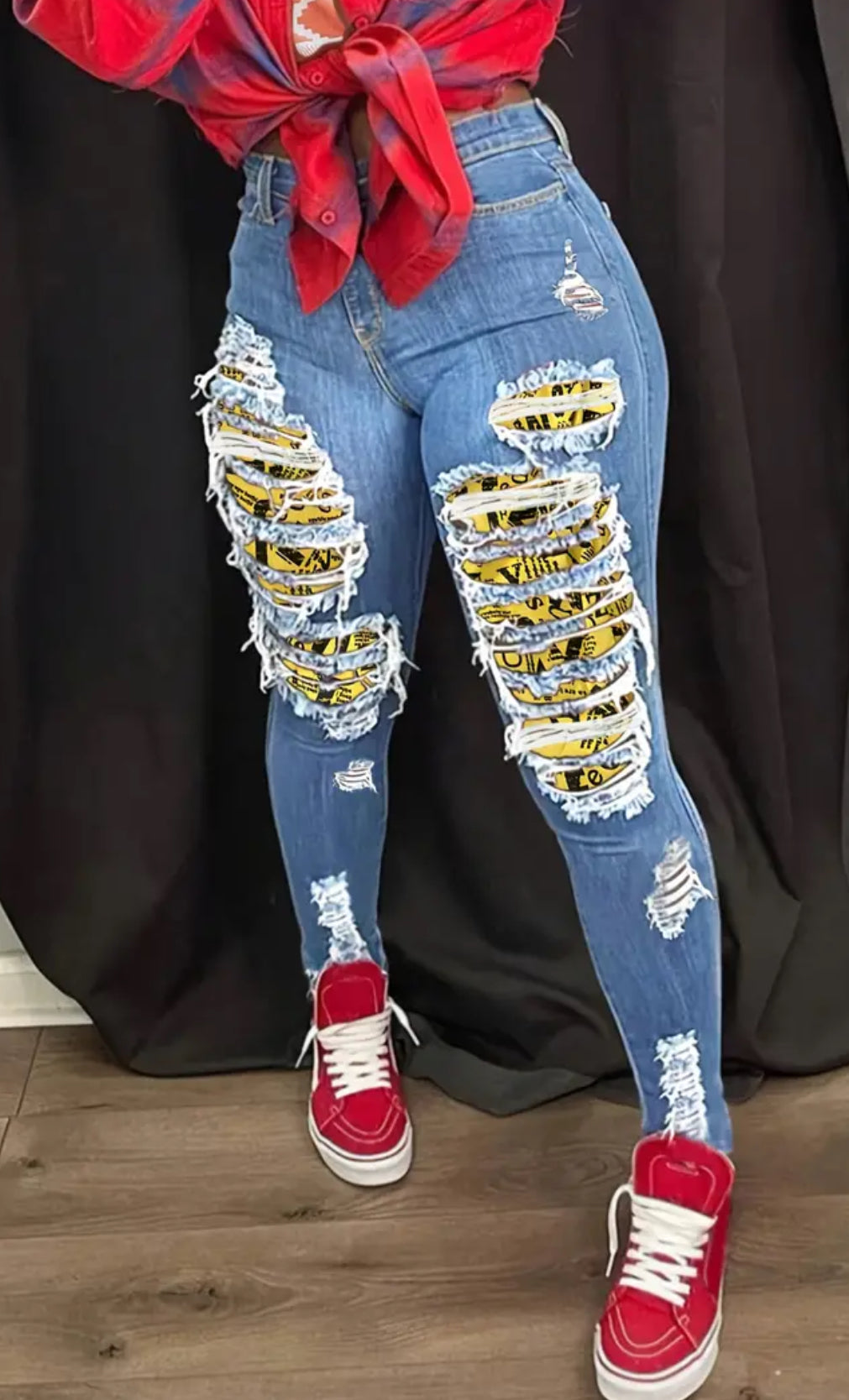 Ripped Patchwork Distressed, Streetwear, Stretchy Denim, Women's