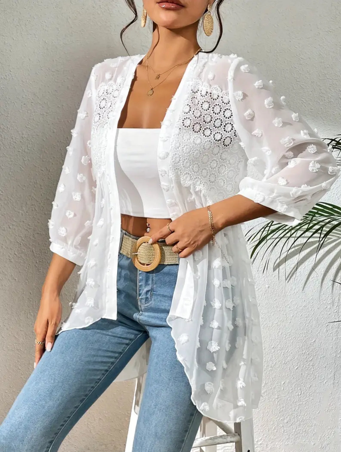 Swiss Dot Contrast Lace Blouse