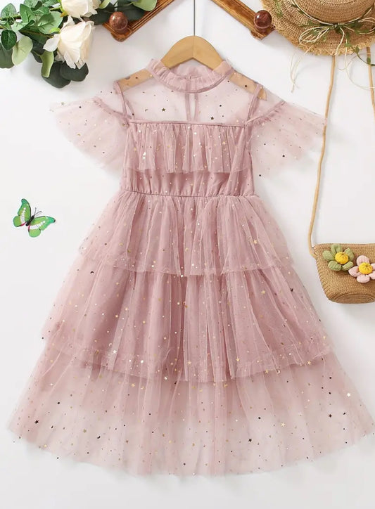 “Stars & Ruffles” Frill Neck Tulle Princess Dress Kids