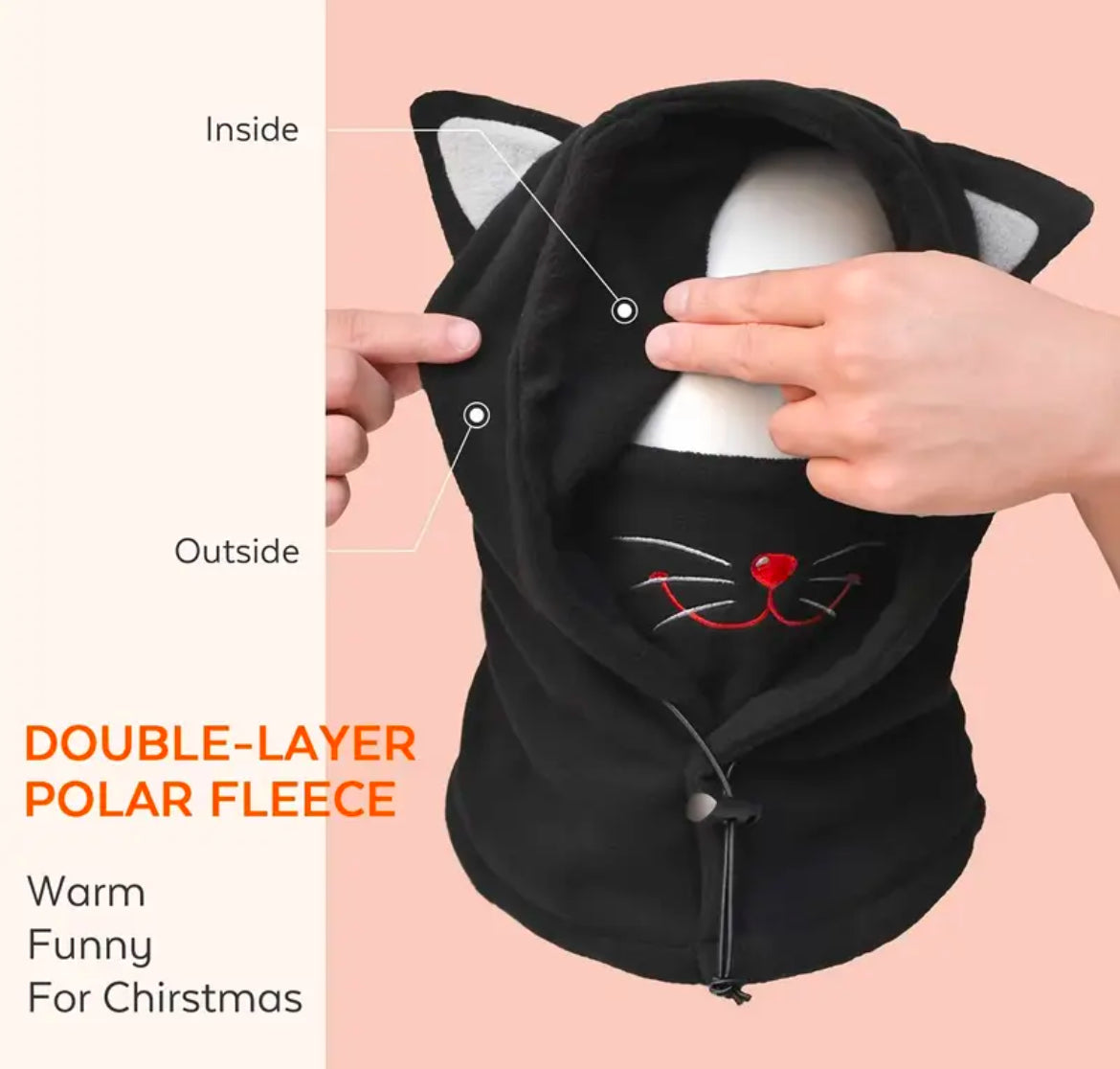 Kids Ski Mask with Ears - Fitted Polyester Hood with Windproof Face Guard, Lightweight, Hand Washable, Boys/Girls