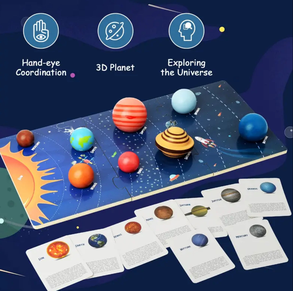 Wooden Solar System Model Board, Montessori Learning for Kids 4-8