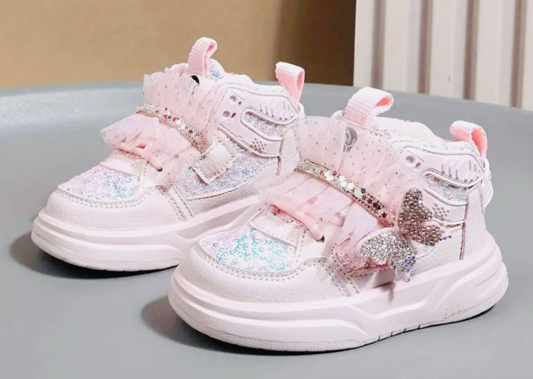 “Sparkling Sequin & Rhinestone Butterfly” Mid-Top Sneakers