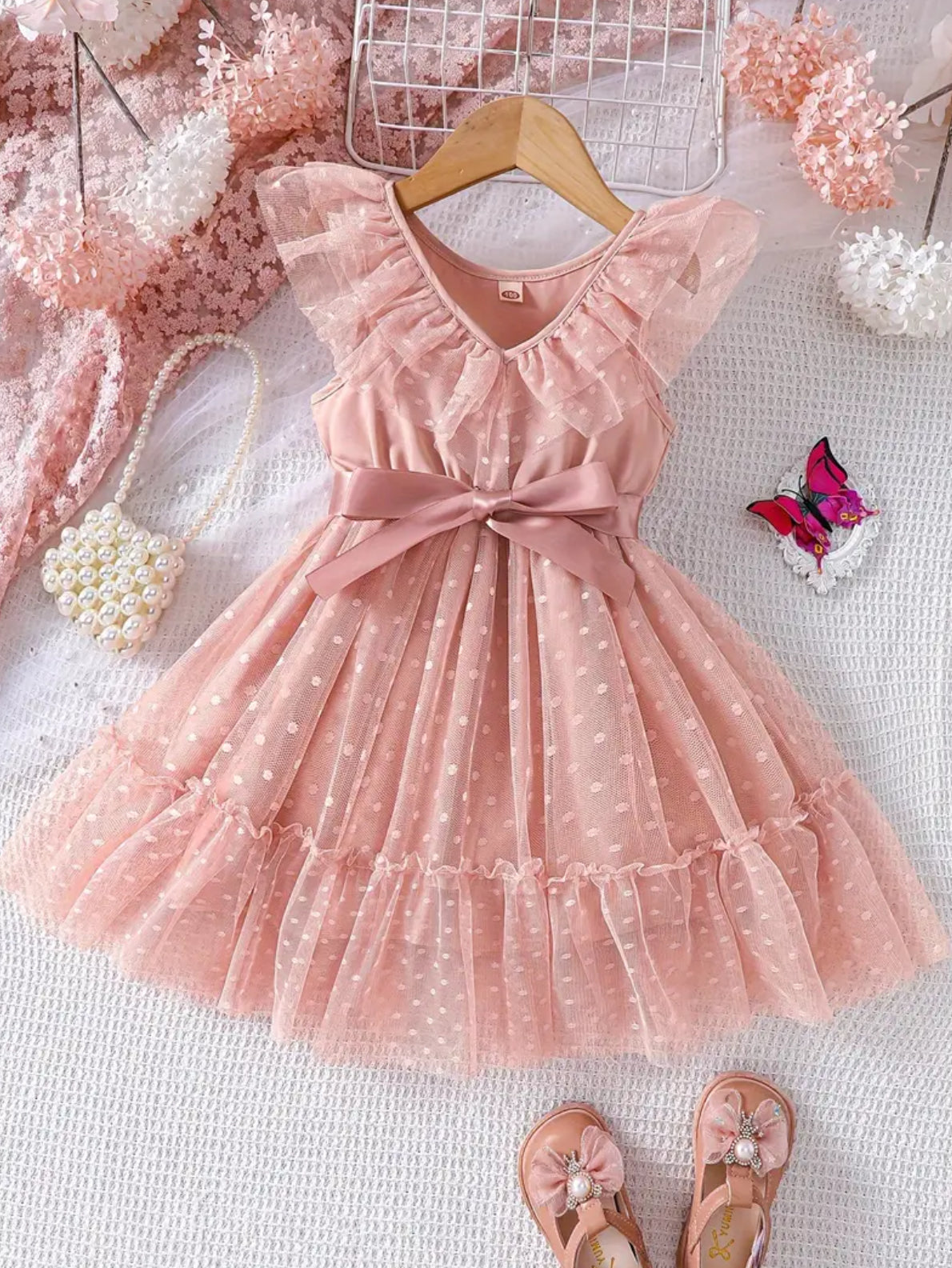 Dots, V Neck Tulle Princess Dresses