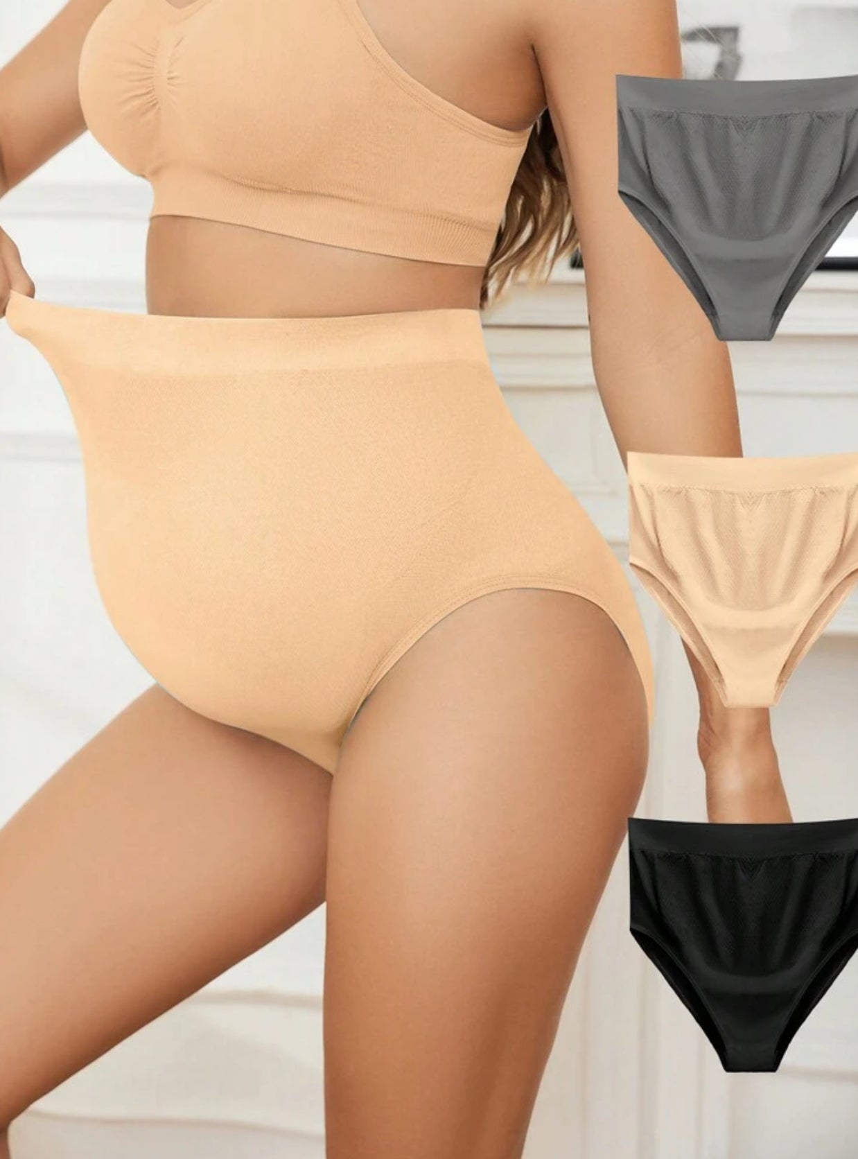 Maternity High Waist Solid Color Stretchy Comfortable Panties (Set Of 3)