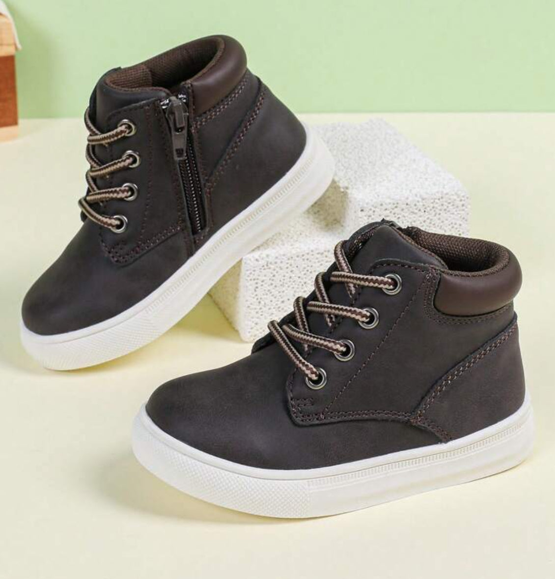 Boys Zipper Slip-On, Warm Short Boots, Waterproof Anti-Skid, Lace-Up, Casual, High-Top PU Leather