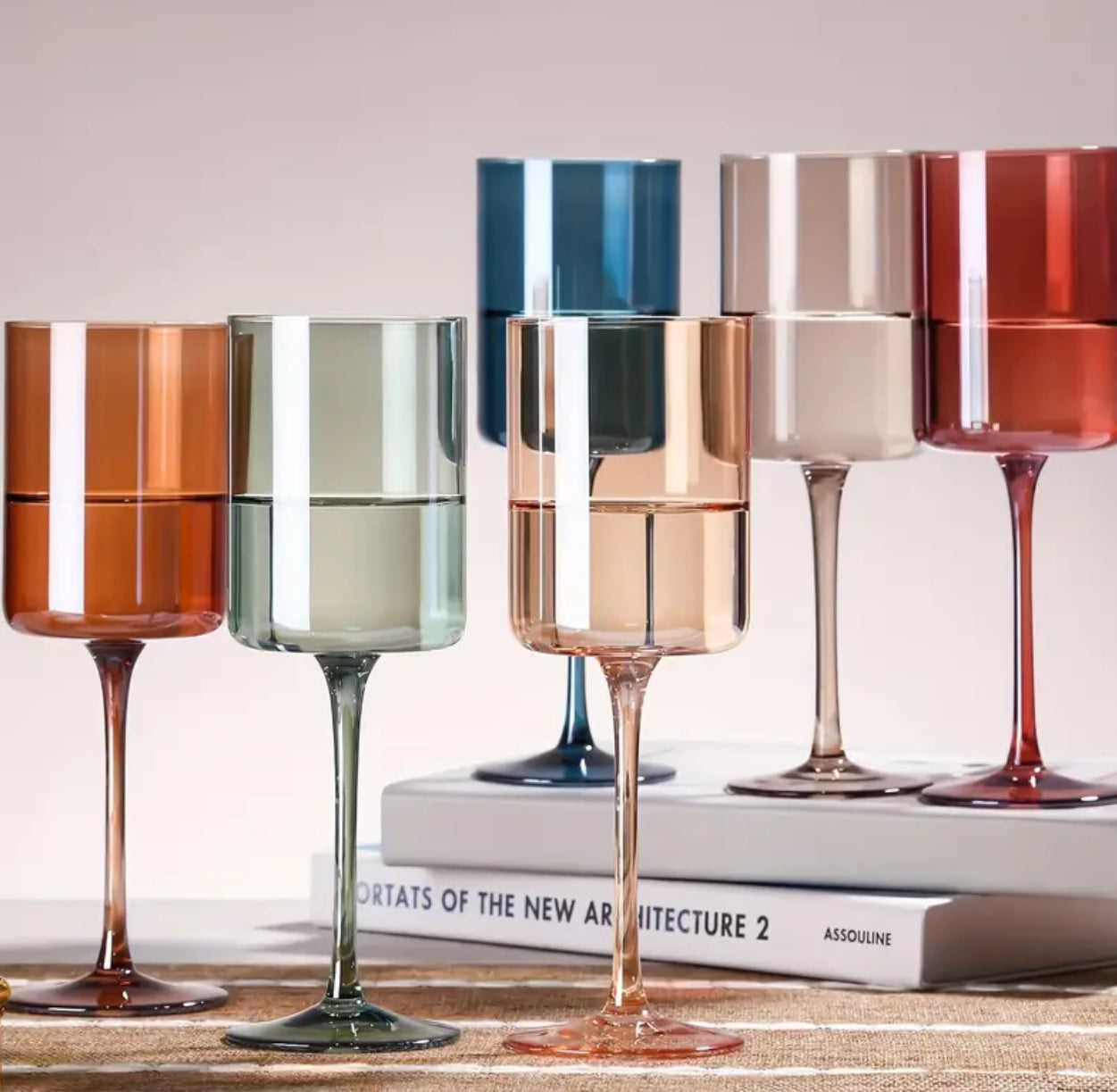 6pcs/set, Colored Square Crystal Wine Glasses, Unique Modern Shape