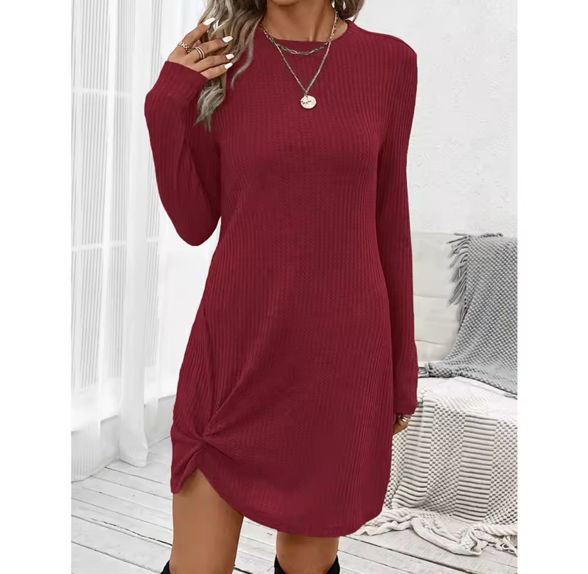 “Sophie” Long Sleeve Stand Collar Mini Wrap Dress