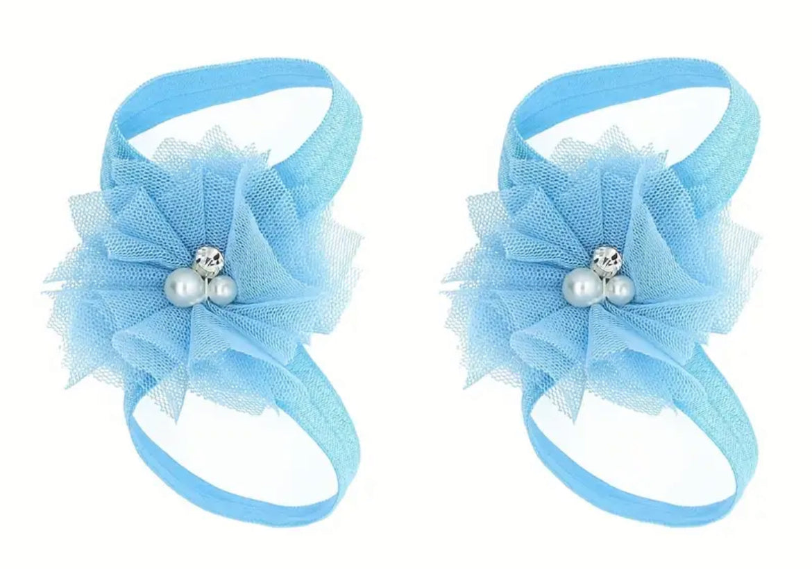 Sparkling Cubic Zirconia & Faux Pearl Flower Mesh Baby Foot Band