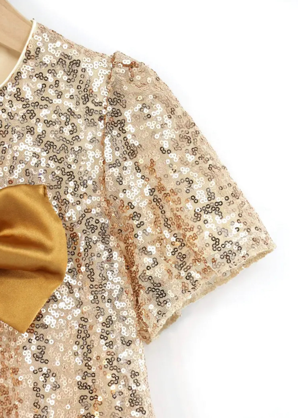 “Golden Bows” Allover Sequins Short Sleeve Dress