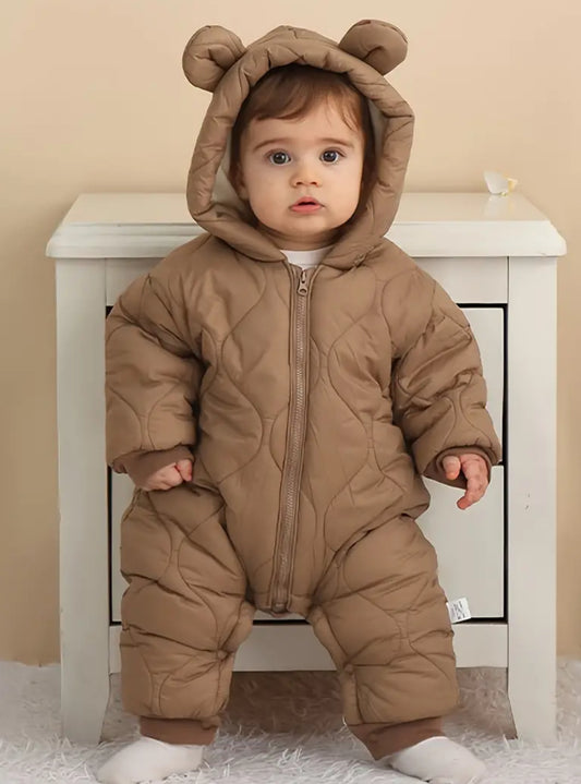 “Cozy Babies” Nylon-Polyester Blend Hooded Onesie, Hand Washable, Perfect for Outdoor