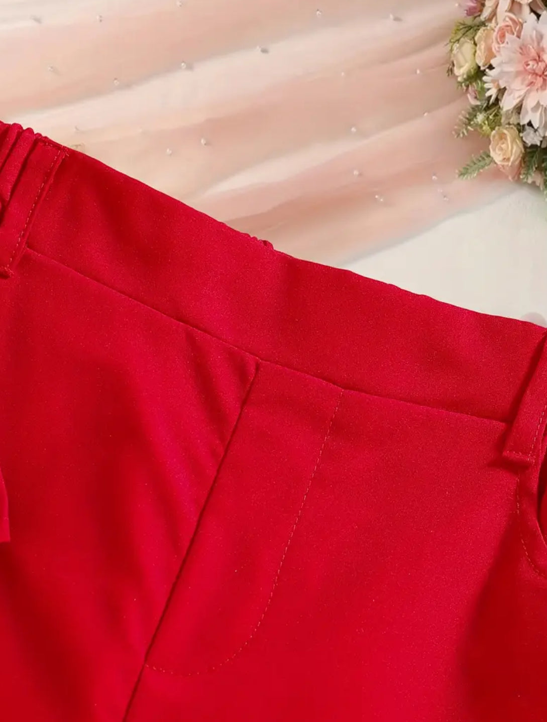 Girls ‘PAINT THE TOWN RED’ Fashion 2pcs Set Button Up Front Clip Vest + Elastic Waist Pants 