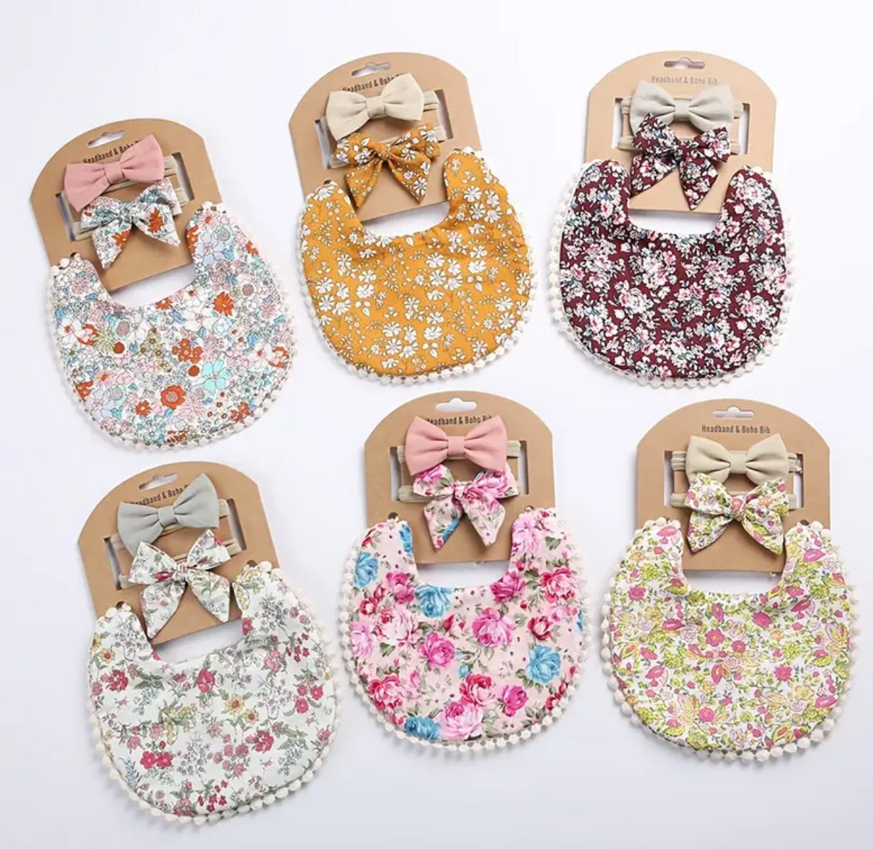 Cute Floral Cotton Newborn Baby Bib & Headband Set