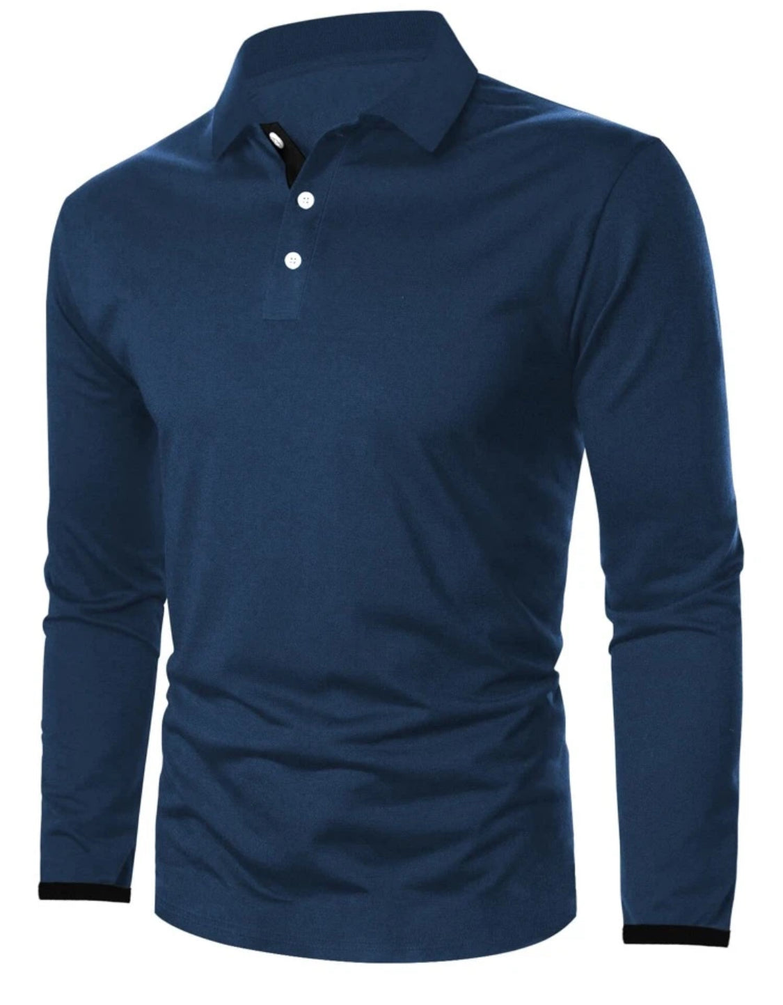 Men Contrast Trim | Long Sleeve Half Button Collar Casual Polo Shirt