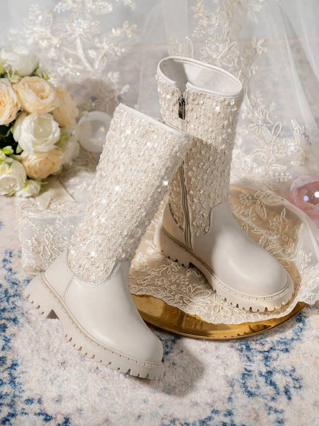 “Fashion Glitter” High-Top Princess Boots For Kids, Versatile, Soft & Comfortable, Zipper Side, Anti-Slip Durable Sole